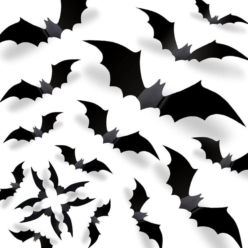 CESOF Halloween 3D Bats Wall Decor - 120 Pcs 5 Sizes Matte Black PVC Reusable DIY Stickers, Vintage Decals for Home, Porch, Door, Indoor Outdoor Party Supplies - Image 1